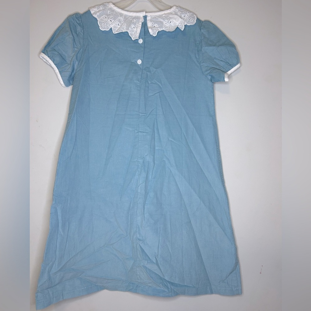 The Oaks Apparel girls 12 blue Elise dress with Lace Trim 100% Cotton Lined - Picture 2 of 6